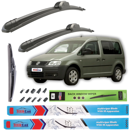 Car wiper blades with a car and packaging on a white background