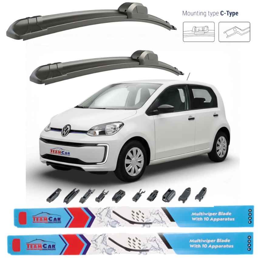 Car wiper blades with a white car and Team Car branding on a white background