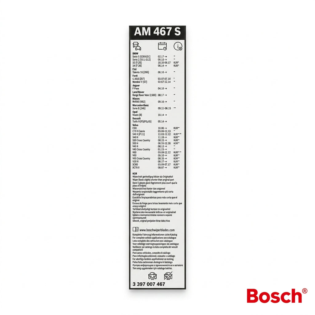 Etichetă Bosch AM467S cu aplicații auto și codul 3 397 007 467