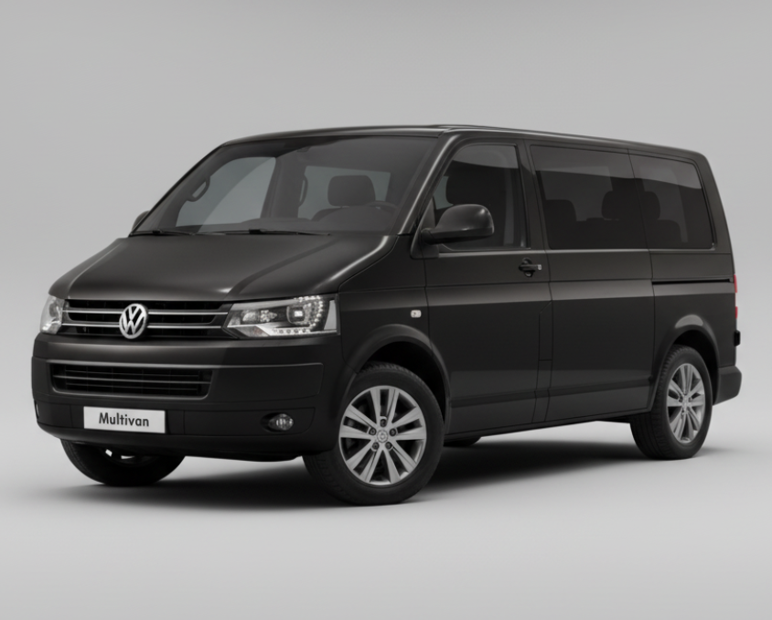 Black Volkswagen Multivan on a white background