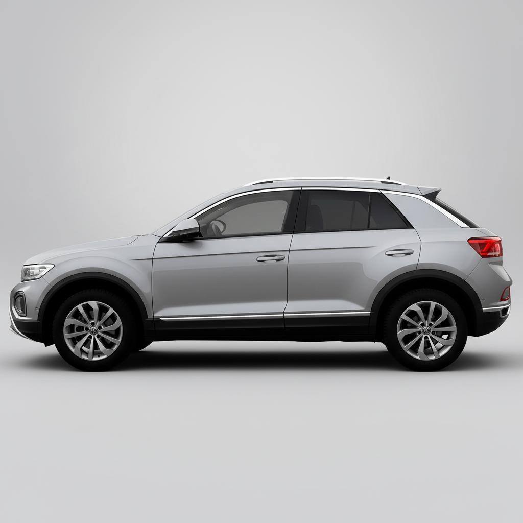 Side view of a silver SUV on a transparent background