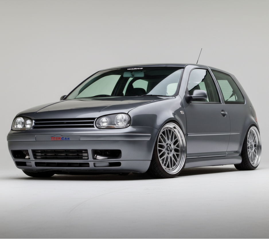 Gray volkswagen golf 4 on a white background