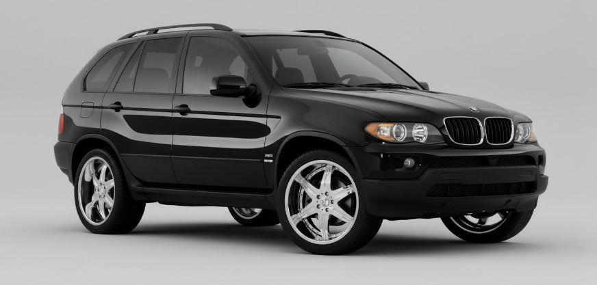 Black Stergatoare BMW X5 E53 (1999–2006) SUV on a GREY background