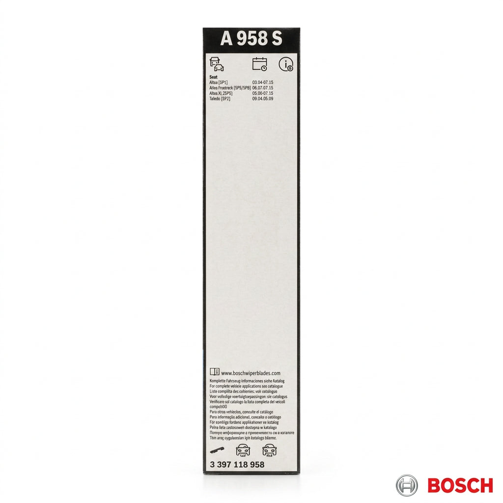 Eticheta setului Bosch Aerotwin A958S cu aplicațiile compatibile