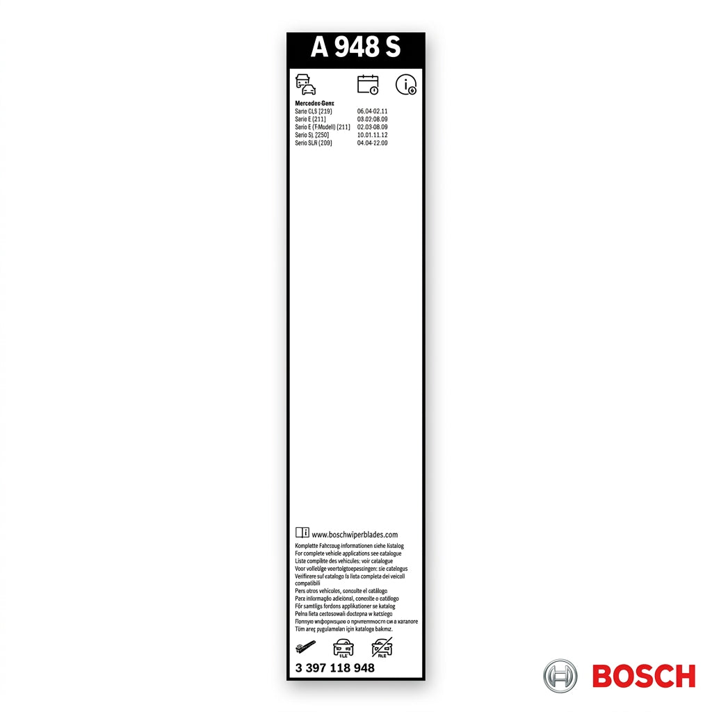 Eticheta setului Bosch Aerotwin A948S cu aplicațiile compatibile
