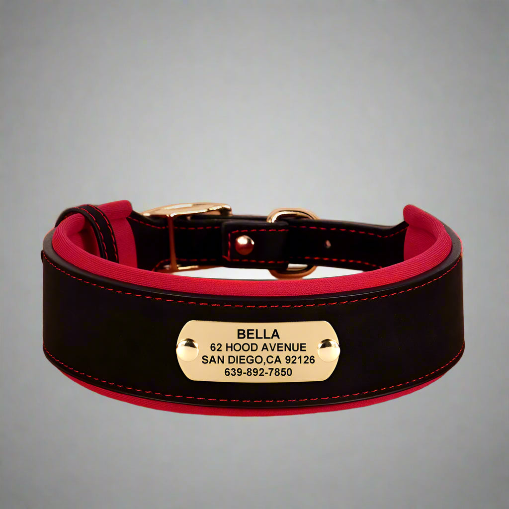 zgarda personalizata caini talie mica negru cu rosu