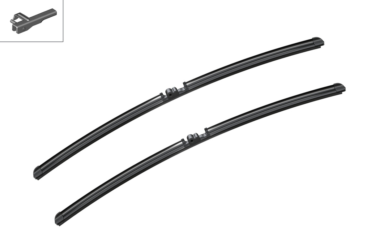 Set de două ștergătoare Bosch Aerotwin A942S, 650 + 650 mm, cu detaliul brațului de prindere